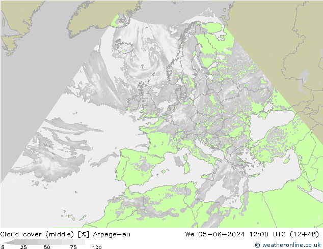 Wolken (mittel) Arpege-eu Mi 05.06.2024 12 UTC