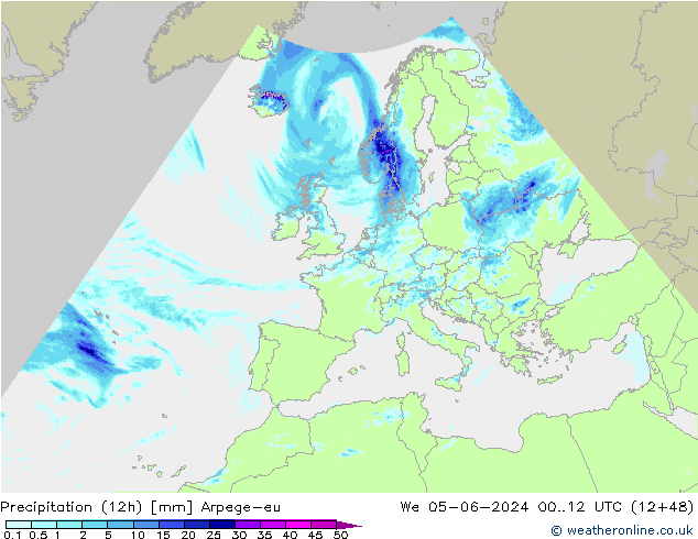 Precipitation (12h) Arpege-eu We 05.06.2024 12 UTC