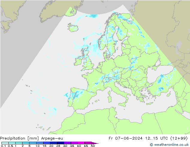 Precipitazione Arpege-eu ven 07.06.2024 15 UTC