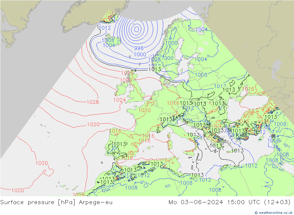 Yer basıncı Arpege-eu Pzt 03.06.2024 15 UTC