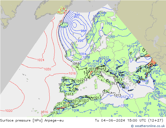Atmosférický tlak Arpege-eu Út 04.06.2024 15 UTC