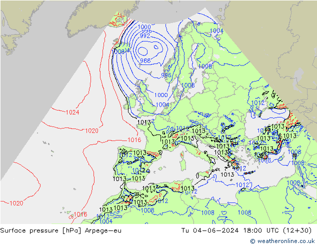 приземное давление Arpege-eu вт 04.06.2024 18 UTC