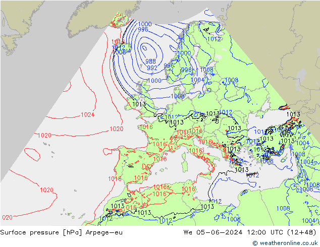 Surface pressure Arpege-eu We 05.06.2024 12 UTC