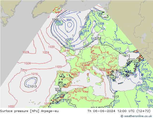 Atmosférický tlak Arpege-eu Čt 06.06.2024 12 UTC