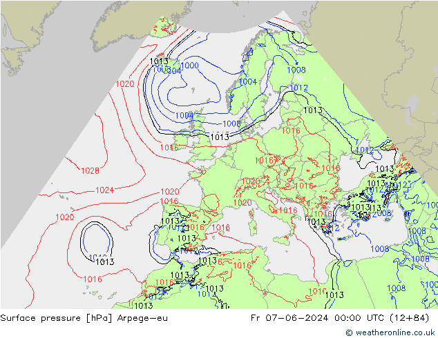 Atmosférický tlak Arpege-eu Pá 07.06.2024 00 UTC