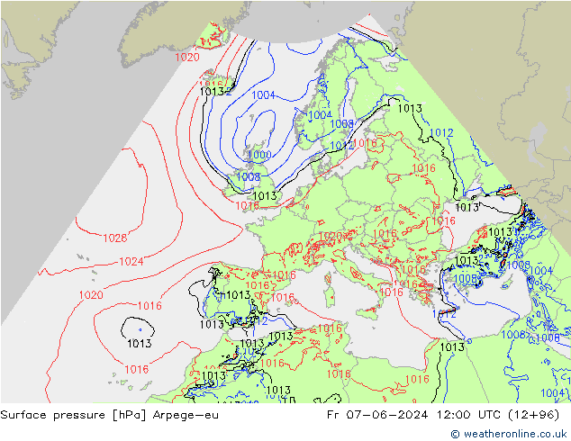Presión superficial Arpege-eu vie 07.06.2024 12 UTC