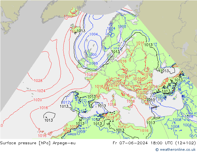 Surface pressure Arpege-eu Fr 07.06.2024 18 UTC