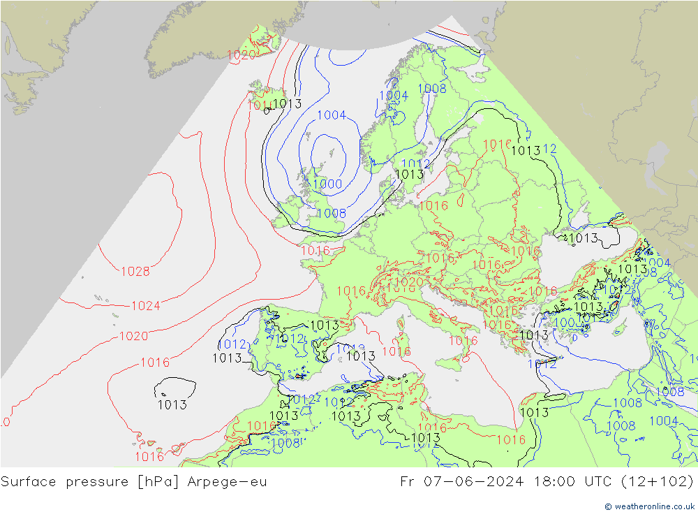 Surface pressure Arpege-eu Fr 07.06.2024 18 UTC