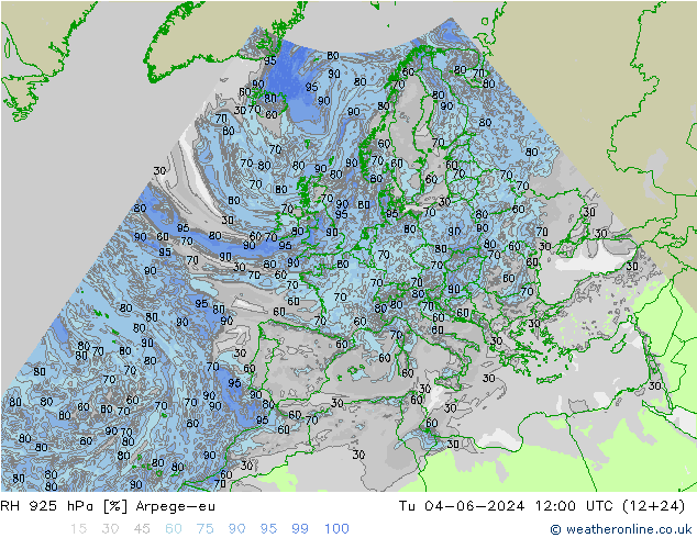 RH 925 hPa Arpege-eu wto. 04.06.2024 12 UTC