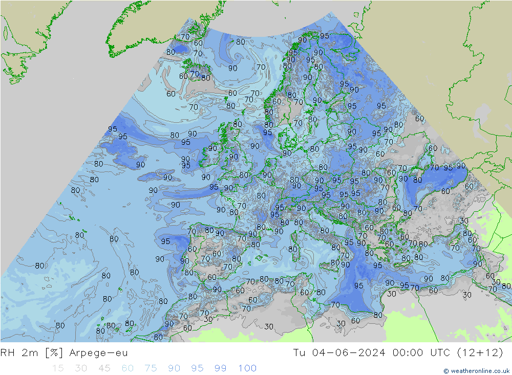 RH 2m Arpege-eu mar 04.06.2024 00 UTC