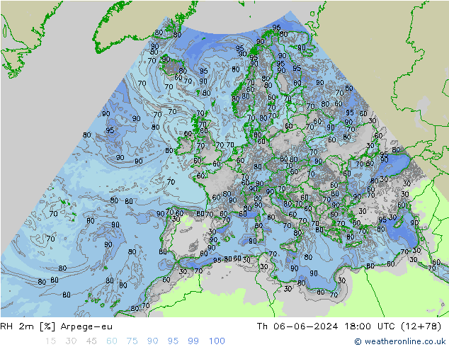 RH 2m Arpege-eu  06.06.2024 18 UTC