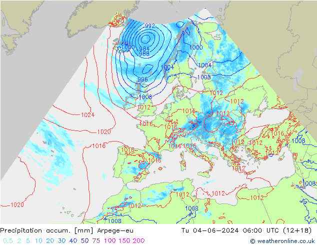 Toplam Yağış Arpege-eu Sa 04.06.2024 06 UTC