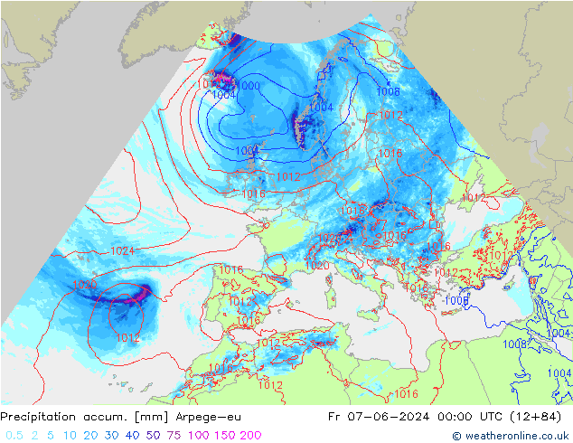 Precipitation accum. Arpege-eu Sex 07.06.2024 00 UTC