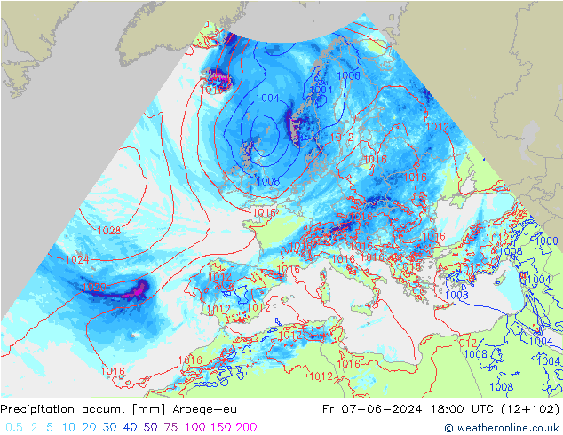 Precipitation accum. Arpege-eu Fr 07.06.2024 18 UTC