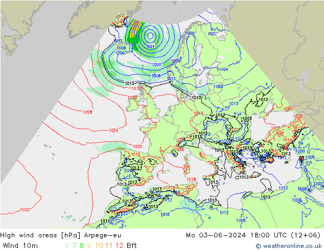 yüksek rüzgarlı alanlar Arpege-eu Pzt 03.06.2024 18 UTC