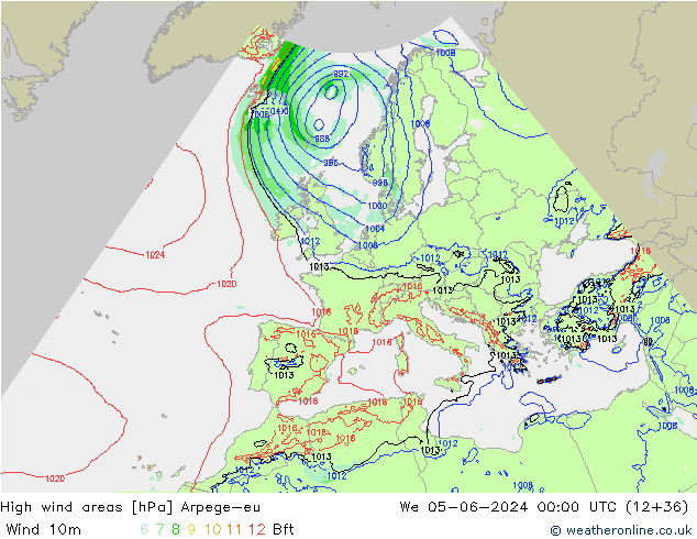 High wind areas Arpege-eu We 05.06.2024 00 UTC