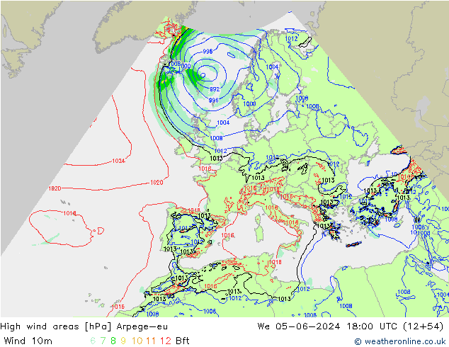 High wind areas Arpege-eu mer 05.06.2024 18 UTC