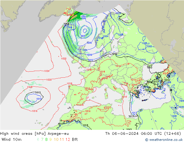 High wind areas Arpege-eu jeu 06.06.2024 06 UTC