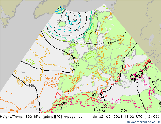 Height/Temp. 850 hPa Arpege-eu Seg 03.06.2024 18 UTC