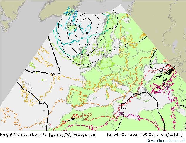 Height/Temp. 850 hPa Arpege-eu mar 04.06.2024 09 UTC