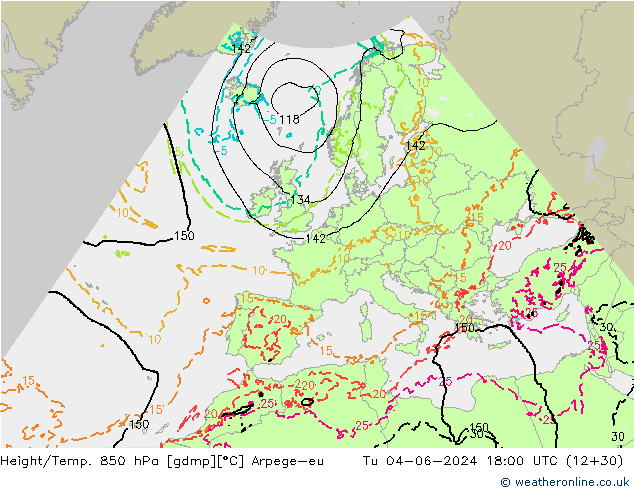 Height/Temp. 850 гПа Arpege-eu вт 04.06.2024 18 UTC