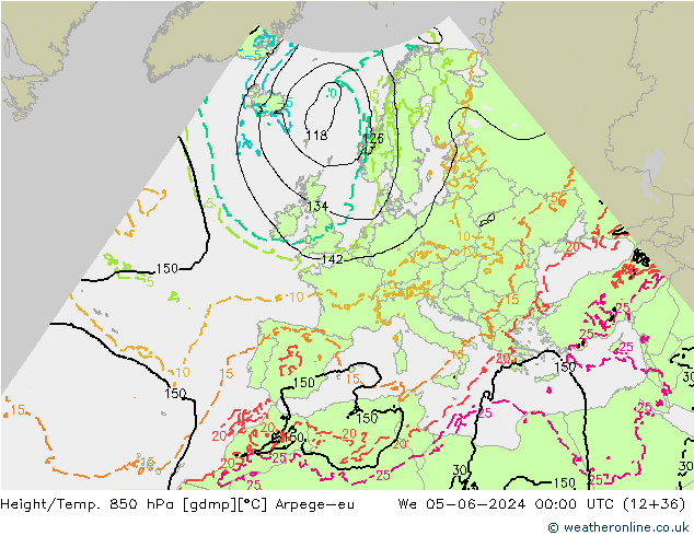 Height/Temp. 850 hPa Arpege-eu We 05.06.2024 00 UTC