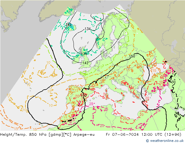 Height/Temp. 850 hPa Arpege-eu  07.06.2024 12 UTC