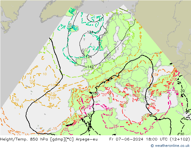 Geop./Temp. 850 hPa Arpege-eu vie 07.06.2024 18 UTC