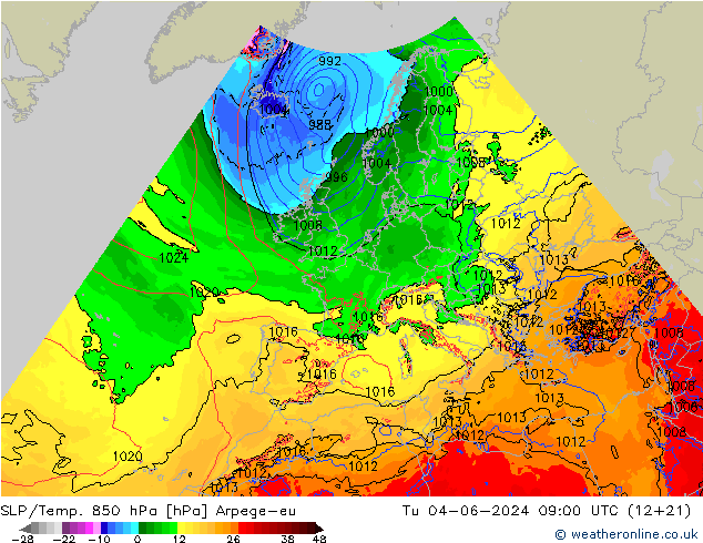 SLP/Temp. 850 hPa Arpege-eu di 04.06.2024 09 UTC