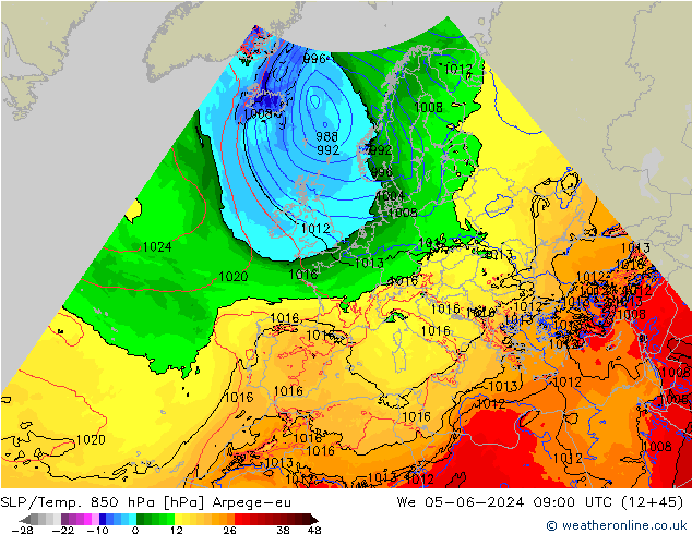 SLP/Temp. 850 hPa Arpege-eu We 05.06.2024 09 UTC