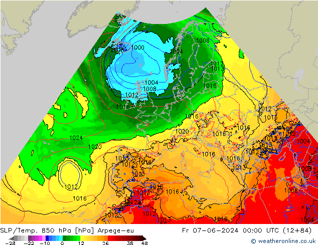 SLP/Temp. 850 hPa Arpege-eu ven 07.06.2024 00 UTC