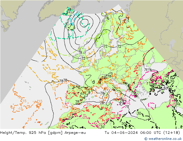 Height/Temp. 925 hPa Arpege-eu mar 04.06.2024 06 UTC