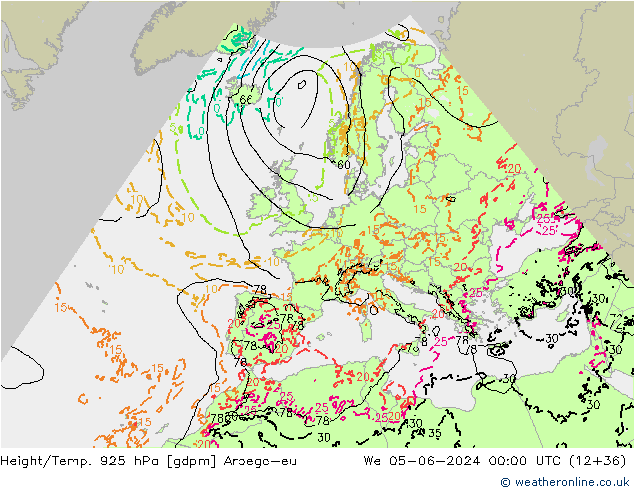 Height/Temp. 925 гПа Arpege-eu ср 05.06.2024 00 UTC