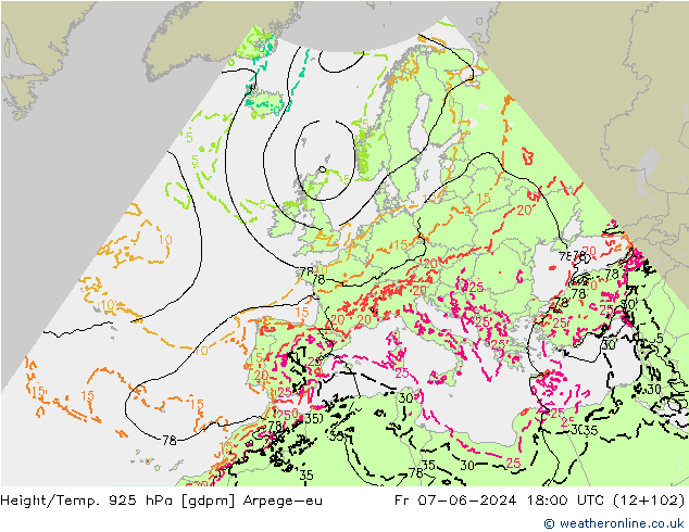 Hoogte/Temp. 925 hPa Arpege-eu vr 07.06.2024 18 UTC