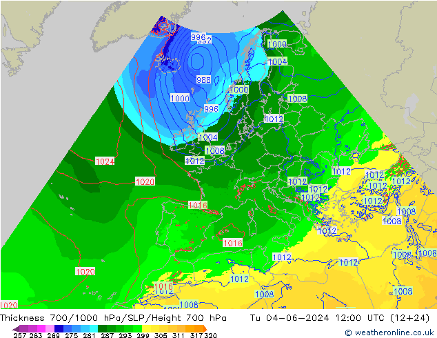 Thck 700-1000 hPa Arpege-eu Tu 04.06.2024 12 UTC