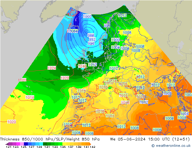 Thck 850-1000 hPa Arpege-eu  05.06.2024 15 UTC