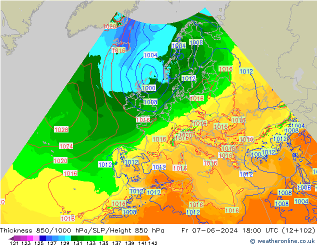 Thck 850-1000 hPa Arpege-eu Pá 07.06.2024 18 UTC