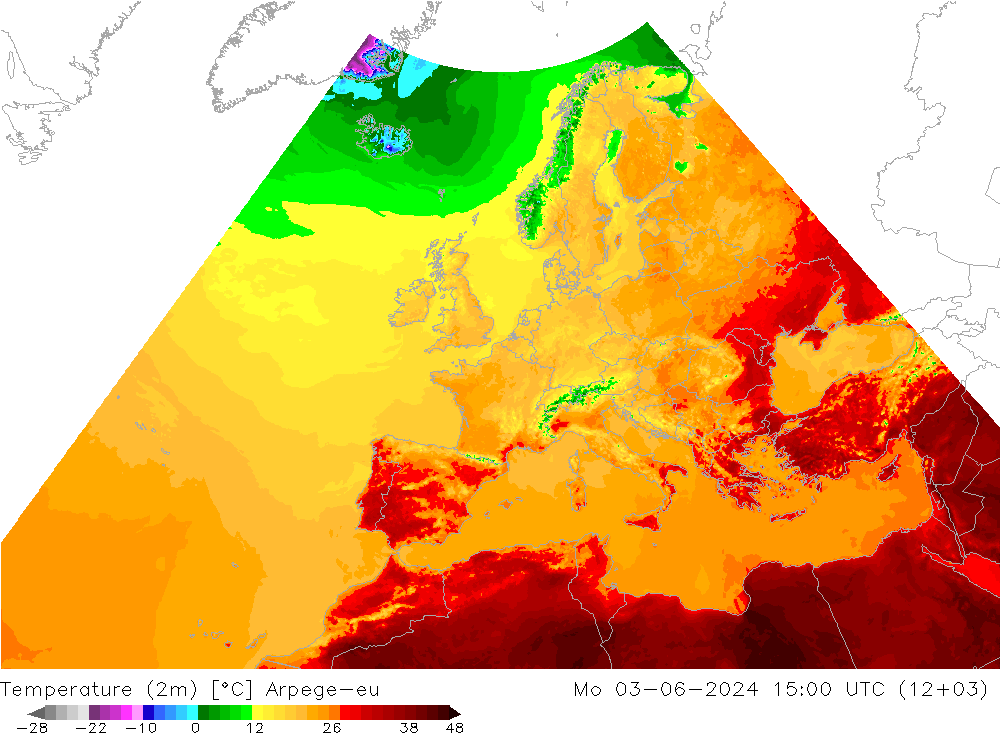 Temperature (2m) Arpege-eu Mo 03.06.2024 15 UTC