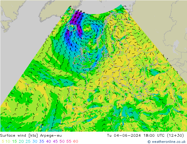 ветер 10 m Arpege-eu вт 04.06.2024 18 UTC