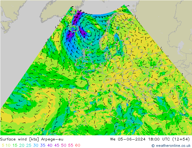 Wind 10 m Arpege-eu wo 05.06.2024 18 UTC