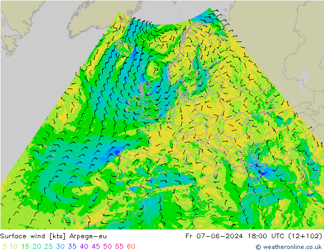 Surface wind Arpege-eu Pá 07.06.2024 18 UTC