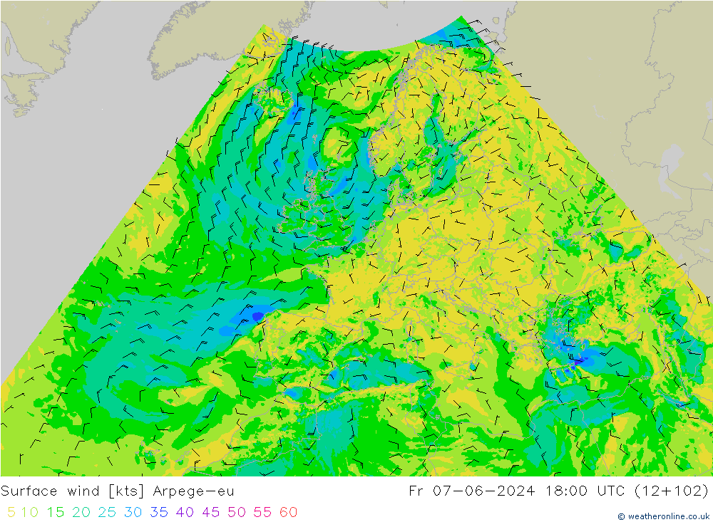 Surface wind Arpege-eu Fr 07.06.2024 18 UTC