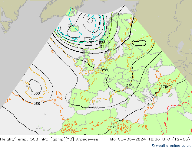 Height/Temp. 500 hPa Arpege-eu pon. 03.06.2024 18 UTC