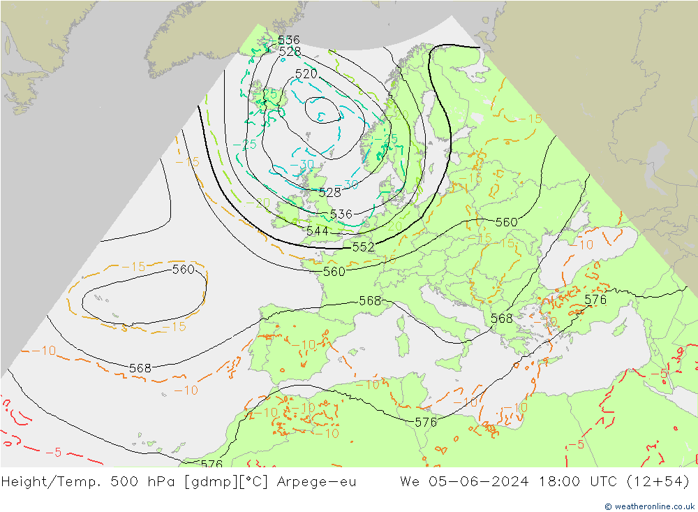 Height/Temp. 500 hPa Arpege-eu We 05.06.2024 18 UTC