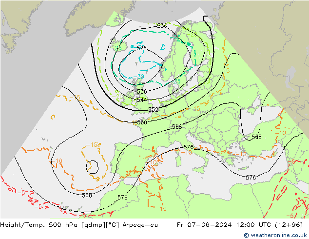 Géop./Temp. 500 hPa Arpege-eu ven 07.06.2024 12 UTC