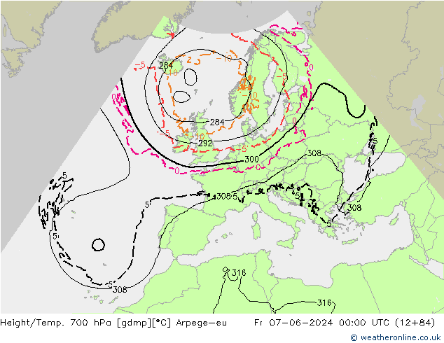 Hoogte/Temp. 700 hPa Arpege-eu vr 07.06.2024 00 UTC