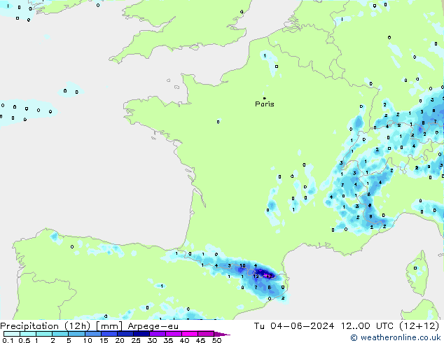 Precipitação (12h) Arpege-eu Ter 04.06.2024 00 UTC