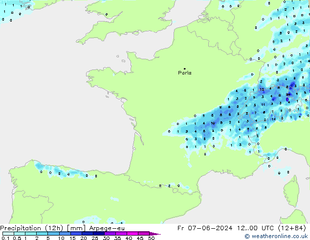 Precipitation (12h) Arpege-eu Fr 07.06.2024 00 UTC