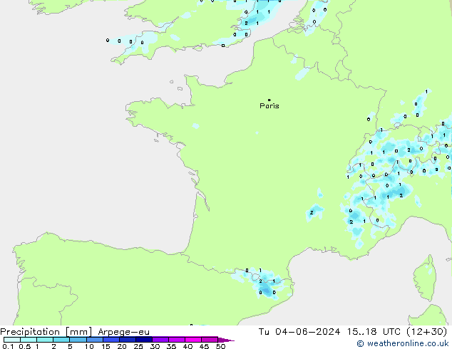 Precipitation Arpege-eu Tu 04.06.2024 18 UTC