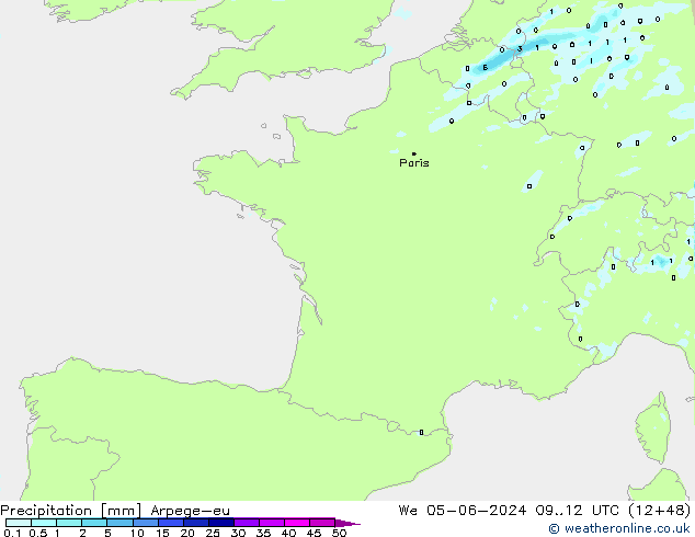 Précipitation Arpege-eu mer 05.06.2024 12 UTC